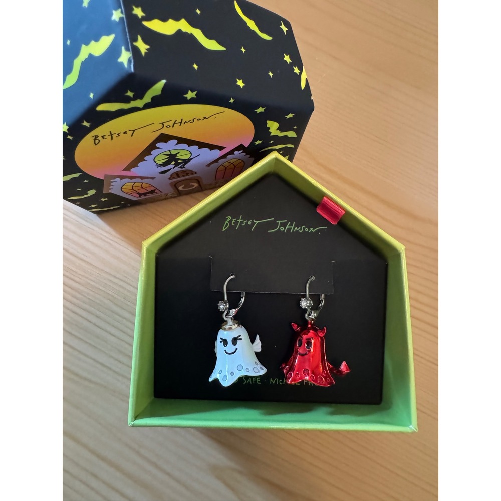 Betsey Johnson Halloween Angel Devil Ghost Mismatched Drop Earrings with Box